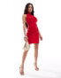 Flounce London high neck mini dress in red