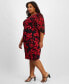 Plus Size Floral-Print 3/4-Sleeve Faux-Wrap Dress