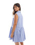 ASOS DESIGN sleeveless mini shirt dress with corset waist detail in blue stripe