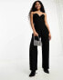 4th & Reckless Petite exclusive diamante trim sweetheart neckline flared jumpsuit in black