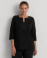 Women's Plus Size Split-Neck Three-Quarter Sleeve Cotton Tunic