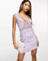 Starlet mini dress with cross detail and beaded embellishment in lilac