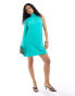 Pretty Lavish one shoulder fringe mini dress in green