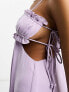 ASOS DESIGN ruched bust satin midi dress with tie detail and cut out in lilac