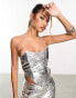 Jaded Rose textured metallic corset top co-ord in silver