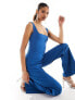 Vesper square neck wide leg jumpsuit in blue