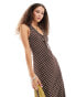 Reclaimed Vintage midi dress with frill in brown polka dot