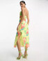 Pretty Lavish cowl neck split midaxi dress in lemon floral