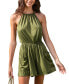 Women's Olive High Neck Sleeveless Wide Leg Romper