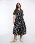 ASOS DESIGN twill collared button midi smock dress in mono blur print