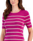 Women's Striped Round-Neck Short-Sleeve Sweater Top