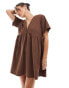 ASOS DESIGN poplin v waist smock dress in chocolate