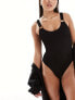 4th & Reckless hugo tortoise shell buckle crinkle swimsuit in black