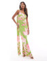 ASOS DESIGN one shoulder knot maxi dress with scarf back detail in oversized green floral print