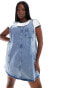 Noisy May Curve denim pinafore dress in mid wash blue