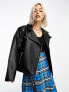 COLLUSION ultimate faux leather oversized biker jacket in black