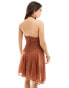 ASOS DESIGN cross front halter gathered mini dress with side split in brown