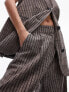 Topshop co-ord stripe linen wide leg pleated trouser in brown