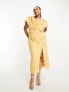 ASOS DESIGN Curve exclusive textured cowl neck maxi dress with shoulder detail in pale yellow