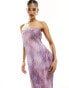 In The Style exclusive bandeau plisse maxi dress in purple print