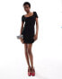 ASOS DESIGN knitted mini dress with scoop neck in mixed stitch in black