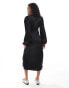 Vila long sleeve satin maxi dress with cut out in black