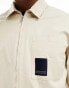 Armani Exchange logo label pocket zip front loose fit overshirt in beige