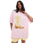 ASOS DESIGN oversized t-shirt with cowboy boot graphic in baby pink