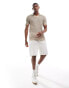 Hollister pattern open stitch knit tipped polo in tan/grey