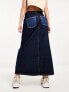 River Island patchwork denim maxi skirt in blue