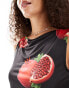 COLLUSION slash neck crop top in pomegranate print