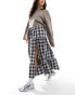 Bershka tiered maxi skirt in black and white check