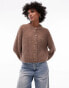 Topshop knitted chunky crew neck cardigan in brown