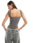 Lioness denim tie up corset top with lace trim co-ord in washed grey