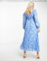 ASOS DESIGN Maternity sweetheart neckline burnout pleated midi dress in cornflower blue