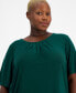 Plus Size Pleated-Scoop-Neck Short-Sleeve Blouse