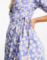 Influence wrap front mini dress in blue and white floral print