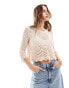 JDY open knit scallop edge top in beige