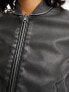 New Look oversized cropped faux leather biker jacket in black