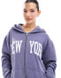 Miss Selfridge New York washed zip through hoodie in Navy