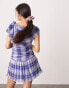 ASOS DESIGN bias drape mini dress with pleated skirt and bow detail in blue check print