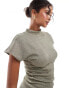 Vila stretch ruched side drop shoulder top co-ord in taupe