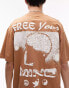 Topman – Oversize-T-Shirt in Braun mit erhöhtem „Free Your Mind“-Print auf Vorder- und Rückseite