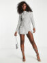 Miss Selfridge Premium embellished long sleeve rope detail mini dress in silver