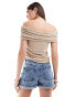 Stradivarius sheer bardot top in beige