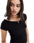 Stradivarius short sleeve top with sweetheart neck in black