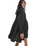 Y.A.S high neck frill mini smock dress in black polka dot