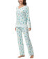 Women's Long Sleeve Notch Collar Top with Lounge Pants 2 Piece Pajama Set