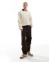 ASOS DESIGN boxy relaxed long sleeve polo in beige