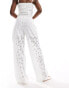 ASOS DESIGN broderie wide leg trouser in white